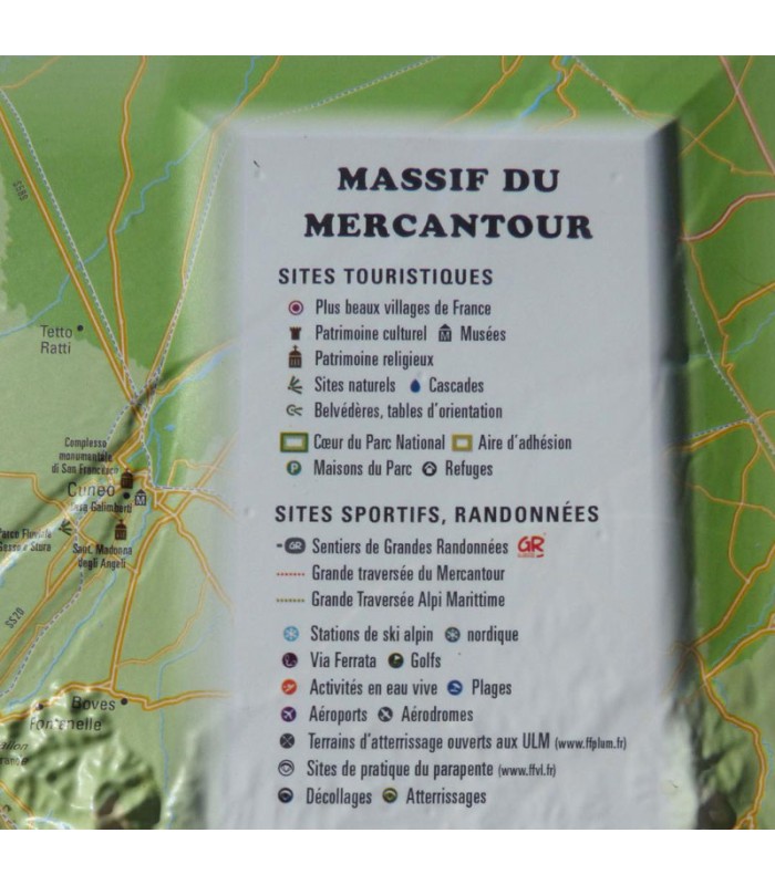 Legend of the card in Relief of the Mercantour Massif