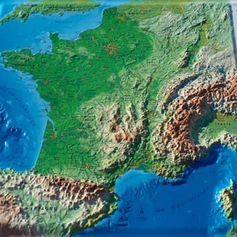 Carte de France Relief et hydrographie - Affiche 60x80cm - Boutique